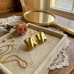 Vintage 1980s Gold Pressed Earrings – Retro Statement Jewelry, Lightweight